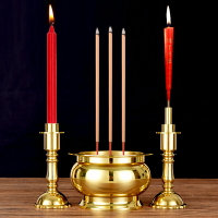 純銅光身兩用燭臺供奉佛前家用拜神祭祀竹簽蠟燭底座香爐佛教用品