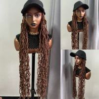 WIGERA Synthetic Cheap Brown Braided Cap Wig 36Inch Extra Long Soft Nu Faux Locs Braids Wig Hair Extensions With Hat For Women