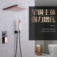 Solid Copper Bathroom Shower Set Concealed Wall Mounted Shower Faucet Set with Pressured Shower Head for Home Hotel Rose Gold