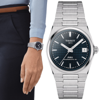 TISSOT天梭 官方授權 PRX系列復古簡約機械腕錶-藍 禮物推薦 畢業禮物 35mm/T1372071104100