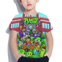 Boys Summer Clothing Plants Vs. Zombies 3D Print Children's T-shirt Cartoon Game Men's Women's Top O-Neck T-shirt 100CM-6XL