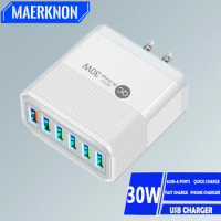 Quick Charge 3.0 USB Charger 6 Ports Fast Charging Phone Charger Adapter For iPhone 15 14 Samsung Xiaomi Portable Travel Charger
