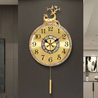 掛鐘 時鐘 客廳時鐘 新中式黃銅高檔掛鐘客廳家用時尚輕奢大氣鮑魚貝殼裝飾掛墻時鐘表