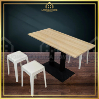 LafenzaHome Dining Table Set 1+4 Wood Top Cafe Table 75cm Meja Makan Meja Kafe Restaurant Dining