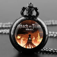 Vintage Pocket Watch Anime Attack on Titan Quartz Pocket Watch FOB Chain Clock Pendant necklace Watch for Men Women Gift