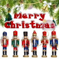 6PCS Christmas Nutcracker Ornaments Christmas Tree Plastic Walnut Figure Pendants Xmas Tree Soldier Puppet Hanging Decoration
