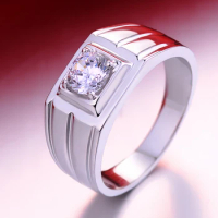 White gold ring in 925 sterling silver Men's artificial diamond ring Free shipping on the ring