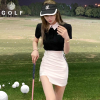 高爾夫球衣女 高爾夫球衣 休閒運動套服女 高爾夫球服套裝女Polo領短袖上衣小個子包臀短裙兩件套套裝