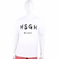 MSGM 油漆塗鴉字母白色棉質短袖TEE T恤(男款)
