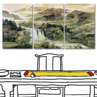 24mama 掛畫 三聯式 中國風 山水畫 客廳裝飾 無框畫-40x60cm(雲天高誼)