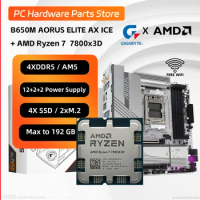 AMD Ryzen 7 7800x3d With GIGABYTE B650M AORUS ELITE AX ICE Motherboard Kit Support M.2 Cooling Armor4xDDR5 12+2+2 Power Supply