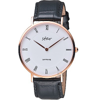 STAR 時代羅馬極簡時尚腕錶(7T1902-441RG-WD)-黑皮
