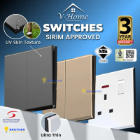 [SIRIM] VHome® Switch UV Skin Texture Premium Switches Grey/Bronze/White Suis Socket Wall Slim Moder