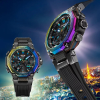 【CASIO 卡西歐】MT-G 彩虹錶圈 藍芽 多功能運動腕錶 母親節 禮物(MTG-B2000YR-1A)
