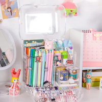 Large Capacity Desk Organizers Pencil Case Transparent Acrylic Makeup Storage Box Stationery Drawer Box School Office Supplies