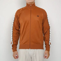 Jaket FRED PERRY BAND TAPE SHOULDER WHITE BROWN ZIP TRACK JACKET 100% ORIGINAL L