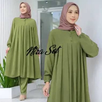 Baju Nira Long Tunik One Set Wanita Sage