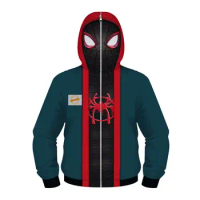 Miles Morales Cosplay Jacket for Kids Full Zip Up Spiderman Hoodies 3D Printed Hooded Sweatshirt Harajuku Coat Costume