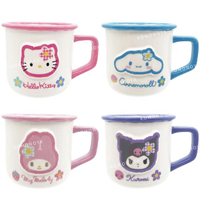 小禮堂 Sanrio 三麗鷗 復古千鳥格 小花陶瓷馬克杯 (Y2K) Kitty 美樂蒂 酷洛米 大耳狗