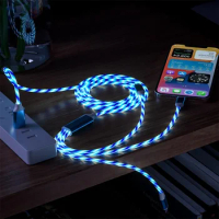 3 in 1 1.2m Glowing LED Light Mobile Phone Fast Charging Cable Type C Micro USB Wire For iPhone Xiaomi Samsung Android Phones