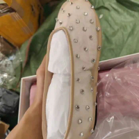 2023 Early Autumn Round-headed Silk Full Rhinestone Flat Shoes Women's Shoes Ballet Boat Shoes Soft-soled Monk Shoes