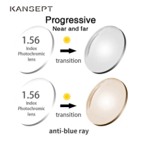 KANSEPT 1.56 Index Photochromic Progressive Aspheric Prescription Brand Resin Lenses Anti Blue Ray UV Water Reflect Glasses Lens