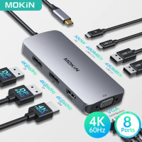 MOKiN USB C Docking Station 8 In 1 USB C Hub DP HDMI VGA USB C 2.0 Multi Monitor Adapter PD Charging Port for HP Laptop Lenovo