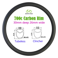 700c Carbon Rims 30mm Depth 26mm Width Tubeless Clincher Disc or V-brake Rodas Carbono 700c 20H 24H 28H 32H Road Bicycle Rims