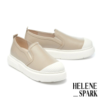 【HELENE_SPARK】日常百搭H壓印拼接軟牛皮厚底休閒鞋(可可)