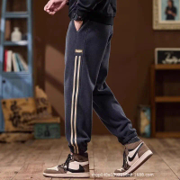 Color Block Corduroy Pants Men 2025 Autumn Winter Fleece Lined Thickened Jogger Casual Pants Men Har