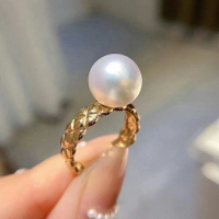 DIY珍珠配件 925銀珍珠戒指空托 時尚珍珠指環托女 配8-10mm圓珠