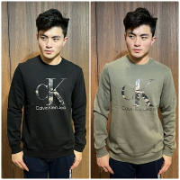 美國百分百【全新真品】Calvin Klein 大學T CK 長袖 logo 男 迷彩 黑色 軍綠 M號 BP33