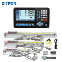 1um SINO LCD DRO DITRON 3Axis Digital Readout RPM with 0.001mm Linear Glass Scale 3pcs for Milling Machine Lathe Machine