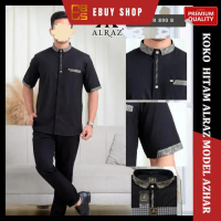 Baju Koko Alraz Hitam Lengan Pendek / Kemko Alraz Katun Premium Lengan Pendek / Koko Rabbani / Kurta
