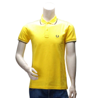 【FRED PERRY】經典刺繡LOGO素面雙線立領短袖POLO衫(黃30162009-2348)
