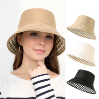 Sunshade hat for women, summer UV resistant fisherman hat, checkerboard outdoor leisure travel hat, foldable sun protection hat