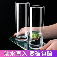 藍蓮花家居透明玻璃杯ins風原宿家用耐熱可愛直筒杯日式果汁杯子