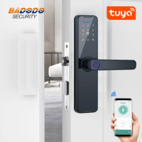 Smart Tuya APP Remote Control Fingerprint Electric Password Number Card Door Lock With Key 5050 Double Tongue Mortise