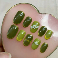 Kuku Palsu Press on Nails Hijau Cat EyeSuper Premium Almond Oval Short Almond Long Oval XS S M L Cus