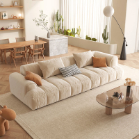 科技布沙發輕奢現代簡約客廳直排小戶型奶油風三人位方塊布藝沙發