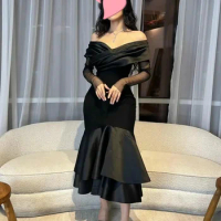 Elegant Saudi Arabia Women Evening Dresses Ruffle Pleated Tulle Prom Gowns Off the Shoulder Formal Occasion Evening Party Gowns