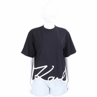 KARL LAGERFELD 老佛爺 簽名字母刺繡飾邊黑色有機棉短袖TEE T恤(女款)