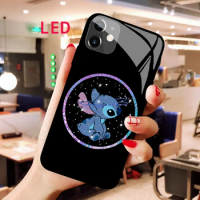 Stitch Luminous Tempered Glass phone case For Apple iphone 12 11 Pro Max XS mini Acoustic Control Protect LED Backlight cover