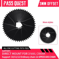 PASS QUEST 3mm Offset AERO Round Narrow Wide Chainring for GXP Direct Mount Crank Gravel Bike for GX XX AXS 12Speed Chain 36-54T