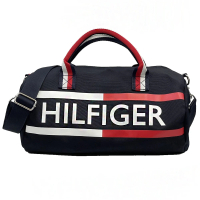 【Tommy Hilfiger】經典LOGO手提斜背休閒輕旅行袋/圓桶包(黑)