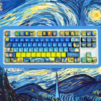 ECHOME Custom Keycap Set 136keys Van Gogh Starry Sky Artisan Keycap Original Cherry Profile PBT Art Key Caps Mechanical Keyboard