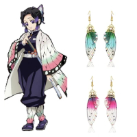 Anime Demon Slayer Earrings kimetsu no yaiba Kochou Shinobu Butterfly Earrings Earclips Women's Jewelry Gifts Cosplay Props