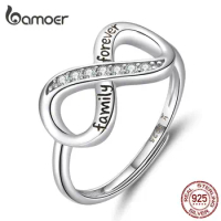 Bamoer 925 Sterling Silver Infinity Love Family Forever Finger Ring Adjustable Free Size Rings Fashion Clear CZ Jewelry SCR579