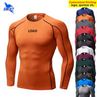 Customize LOGO Long Sleeve Running T Shirt Men Quick Dry Jogging Tshirt Compression Gym Fitness Rashguard Sportswear Top Tees
