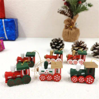 Christmas Decoration Colorful Wooden Cartoon Santa Claus Train Ornaments Set 6pcs Wooden Cartoon Santa Claus Train 벽장식 декор